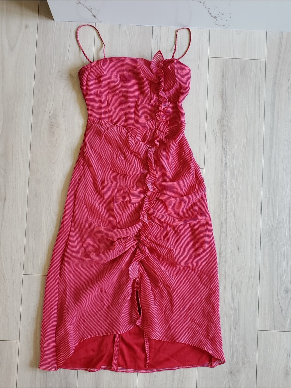 KEEPSAKE the Label Hot Pink Ruched Ruffle-Front‎ Midi Dress